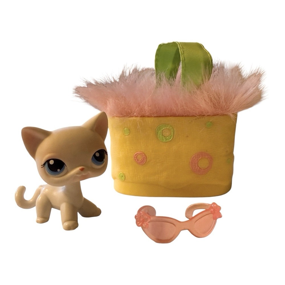 Littlest Pet Shop White Cat #64 Carry Case Pink Sunglasses Complete 2005 LPS